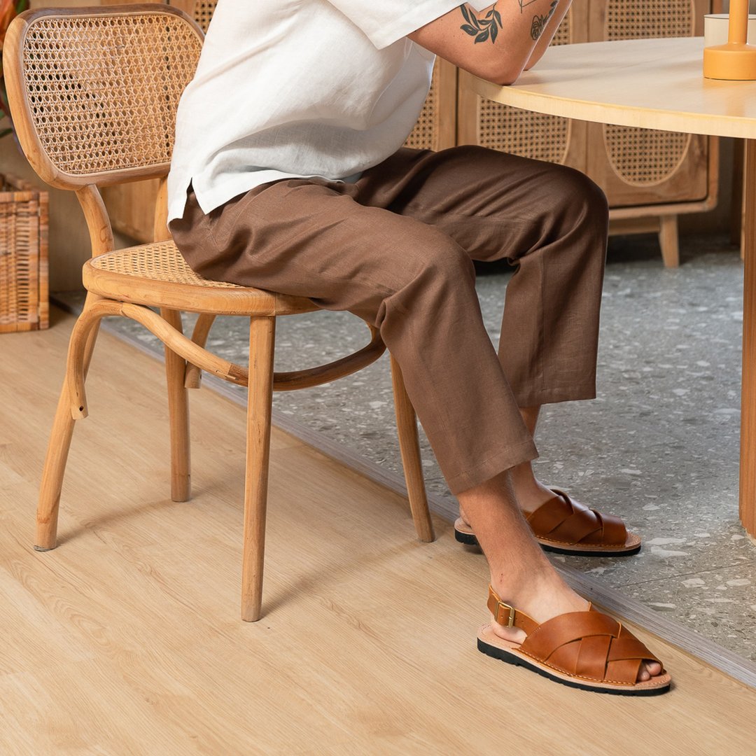 Mens linen lounge pants clay brown, WEEKEND Solstice linen trousers - 女装长裤 - 棉 咖啡色