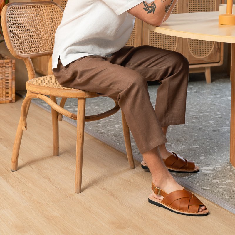 Mens linen lounge pants clay brown, WEEKEND Solstice linen trousers - 女装长裤 - 棉．麻 咖啡色