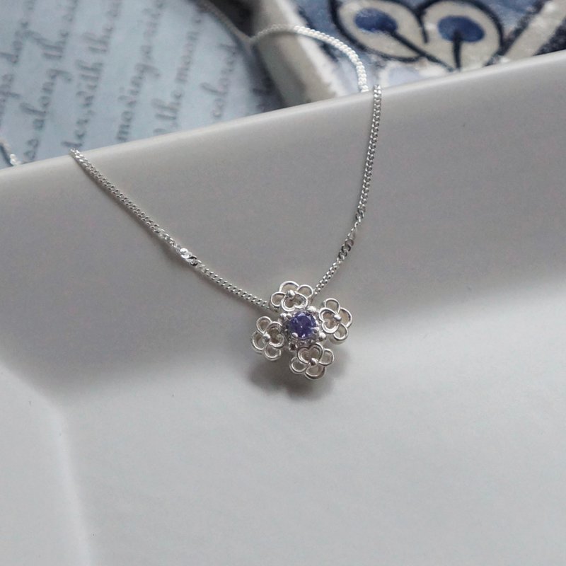 转角花纹生日石 项链 925银 - 项链 - 纯银 