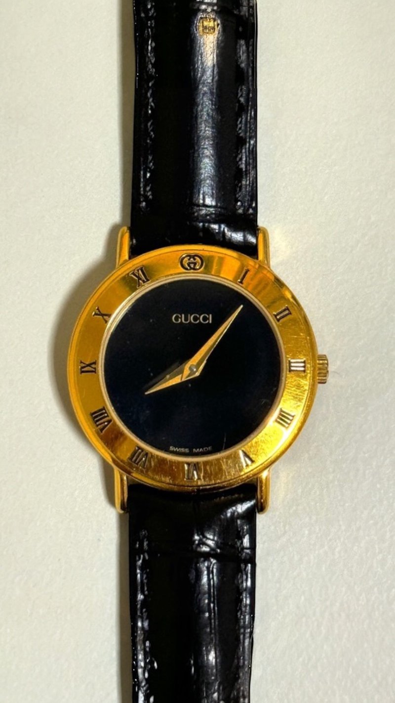 GUCCI 雪莉系列 黑金色罗马表盘 石英手表 Vintage - 女表 - 其他金属 黑色