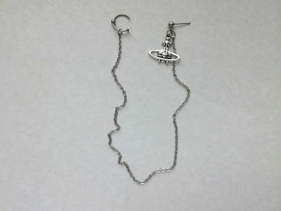 Nana fake lip earrings Shinichi lip ring earring Single saturn orbit earring - 耳环/耳夹 - 其他金属 银色