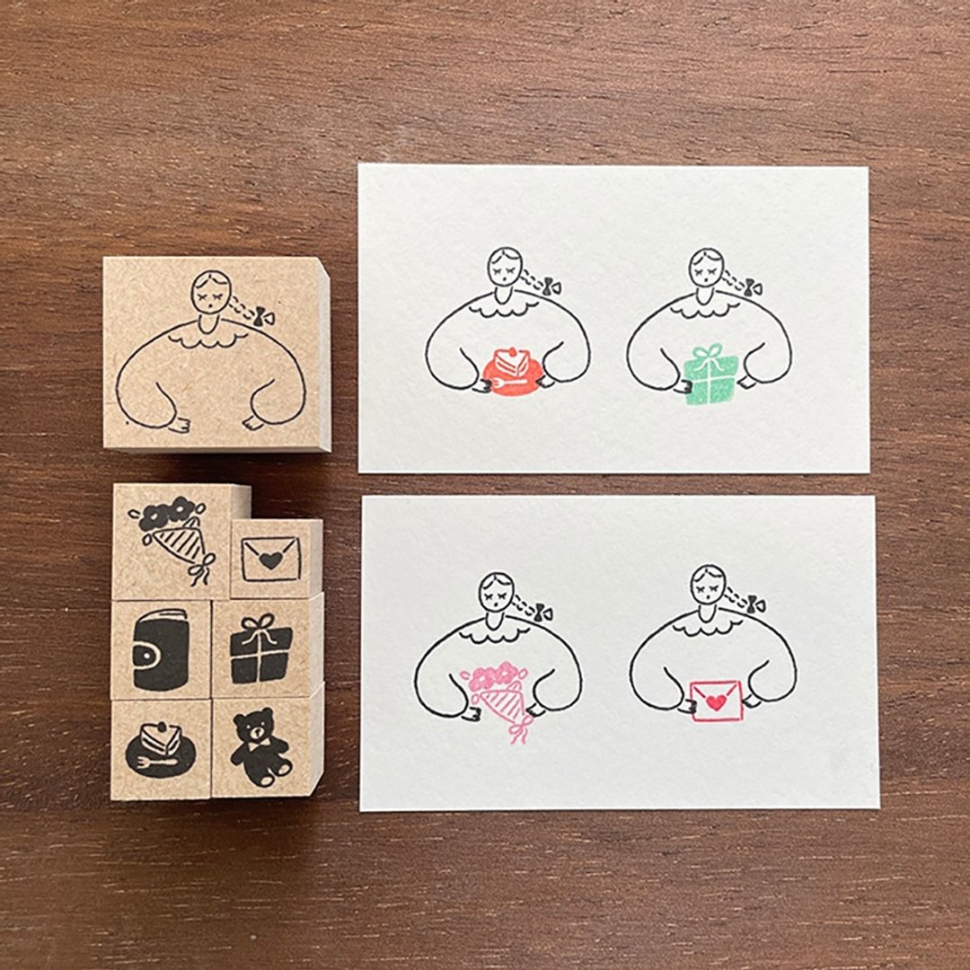 玛露酱 组合印章 7件组 橡皮印章 女孩 日本制 a-109 - 印章/印台 - 木头 咖啡色