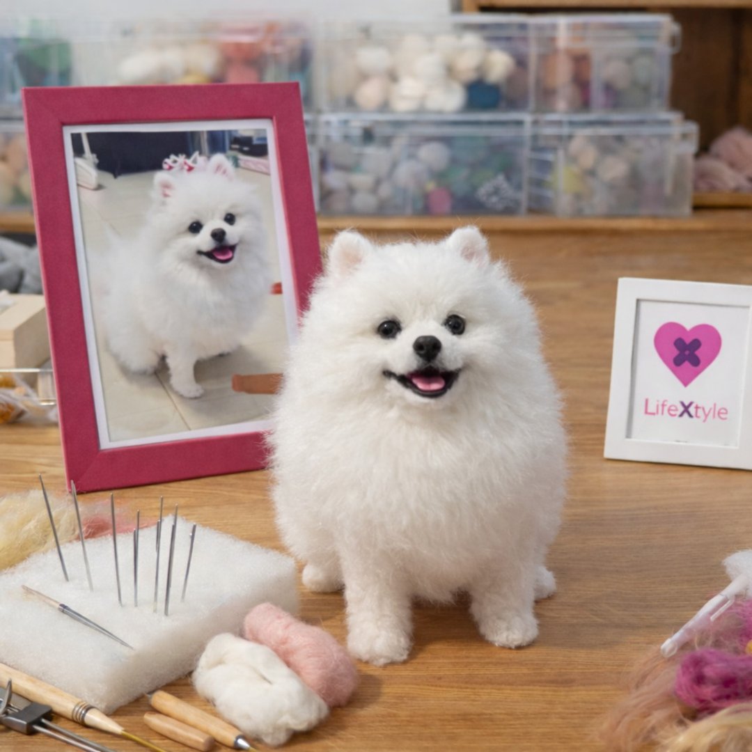 白色博美犬 高仿真狗狗羊毛毡收藏 毛孩生日礼物 - 订制抱枕/饰品 - 羊毛 多色
