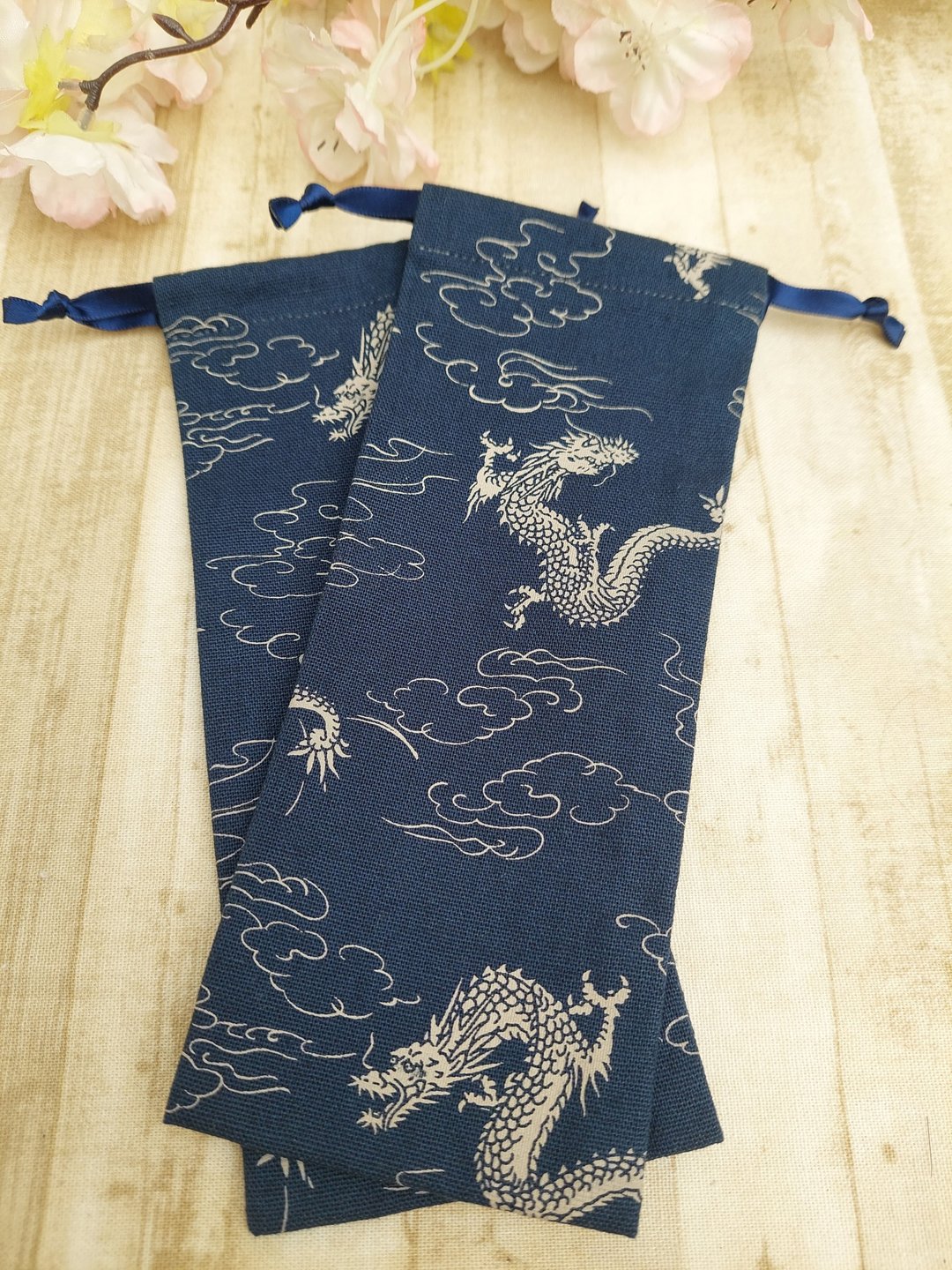 拢云阁-蓝底龙纹手工簪袋收纳袋 - 发饰 - 棉 