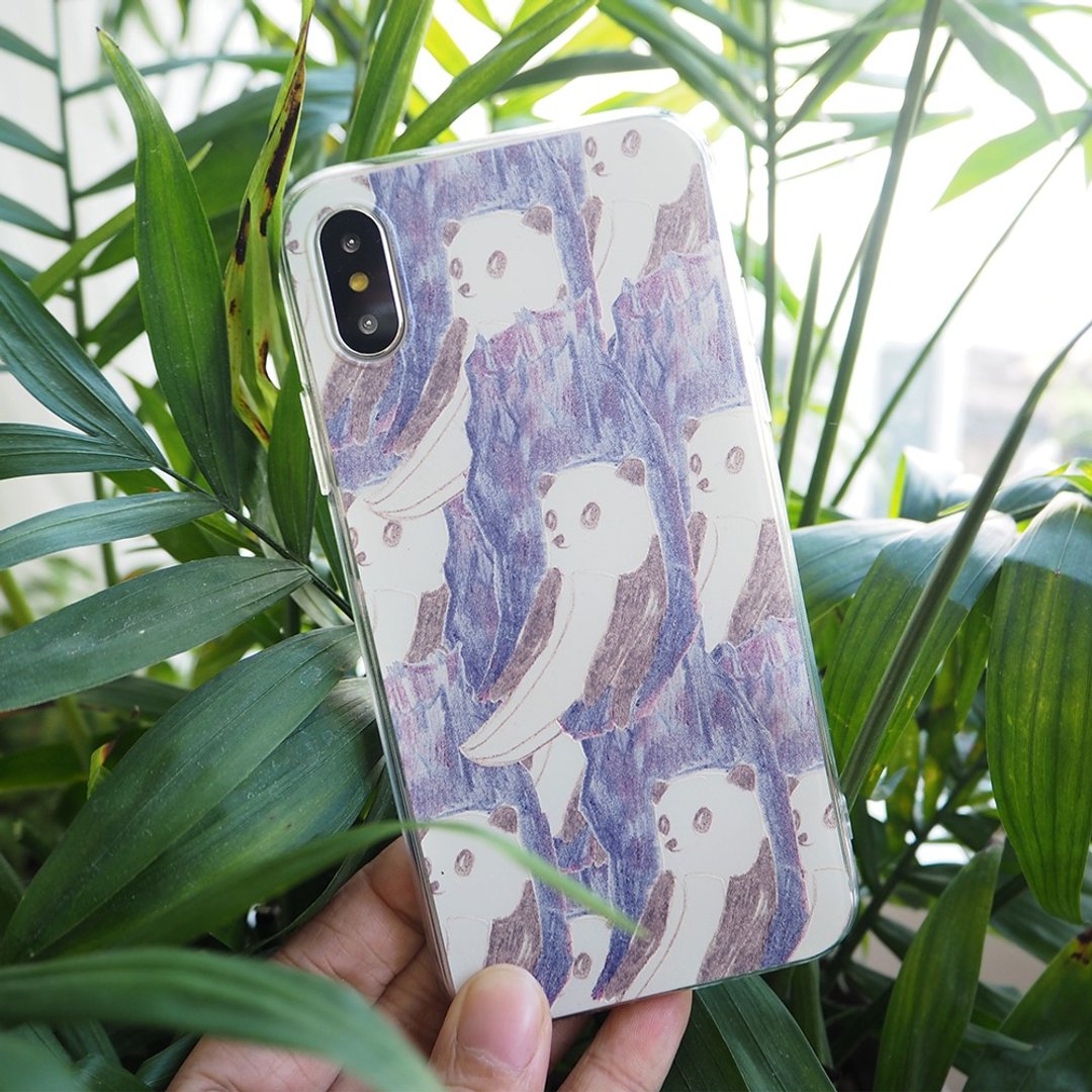 熊猫滑梯手机壳/iPhonex/定制化/三星/浮雕线条/可爱/蓝色彩铅笔 - 手机壳/手机套 - 塑料 蓝色