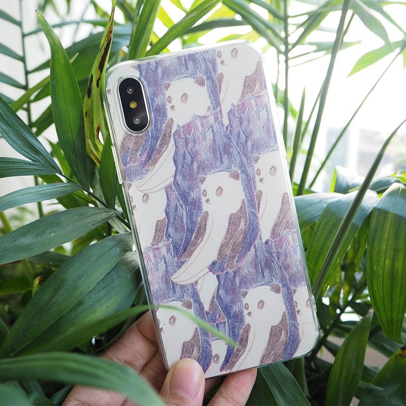 熊猫滑梯手机壳/iPhonex/定制化/三星/浮雕线条/可爱/蓝色彩铅笔 - 手机壳/手机套 - 塑料 蓝色