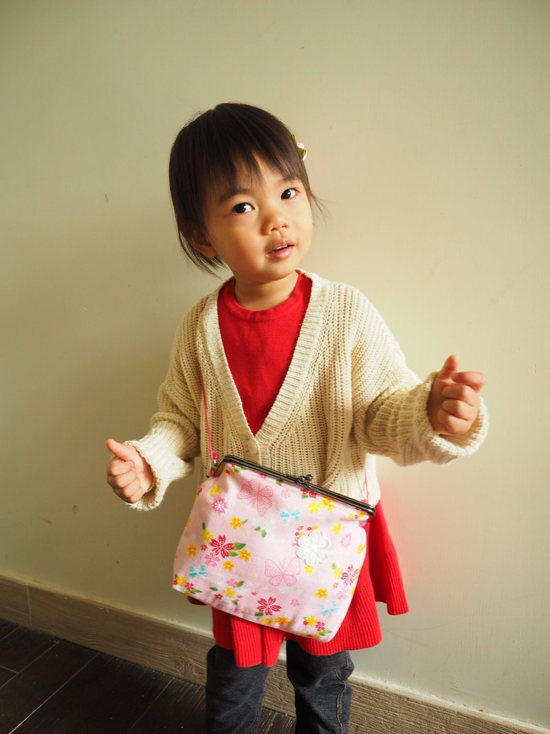 手工粉红和风樱花图案合金手袋/ 利是袋 发夹套装 - 手提包/手提袋 - 棉．麻 粉红色