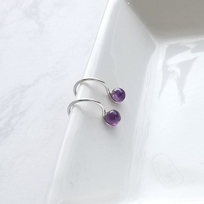 February birthstone: painless single stone amethyst non-hole earrings, natural s - 耳环/耳夹 - 半宝石 紫色