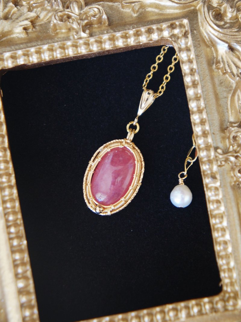 红纹石吊坠//天然石锁骨链/水晶项链/14kGF/手工绕线/包金项链 - 项链 - 半宝石 金色