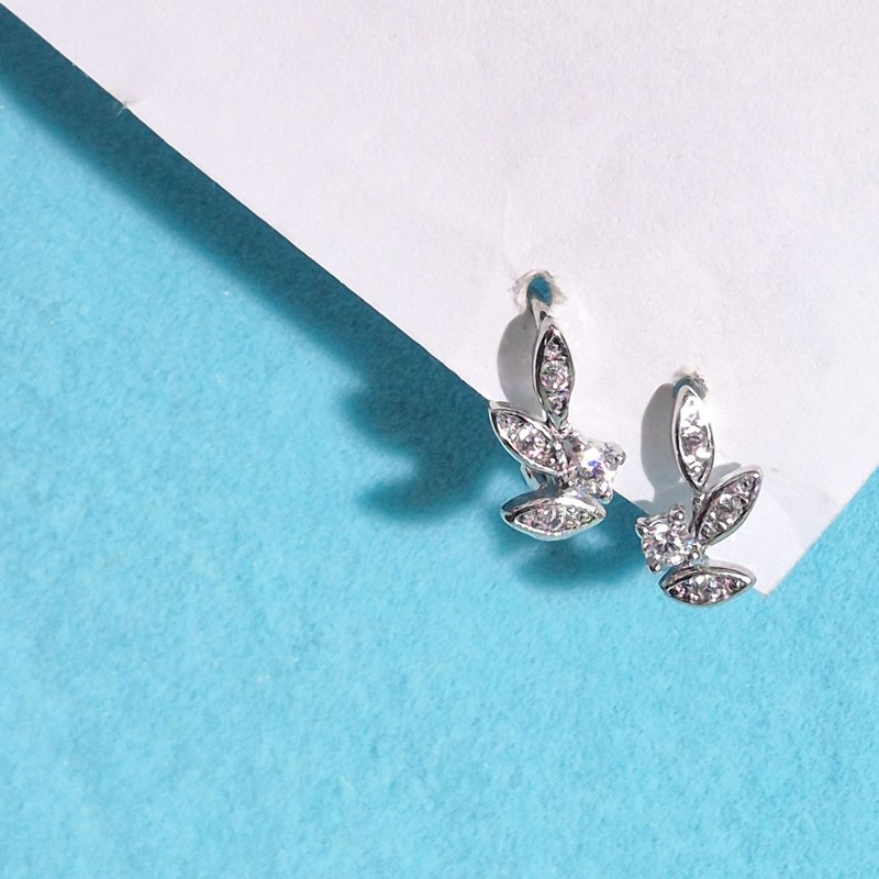 【比法一生】易扣式耳环—光落枝语  纯银925手作饰品 - 耳环/耳夹 - 银 银色