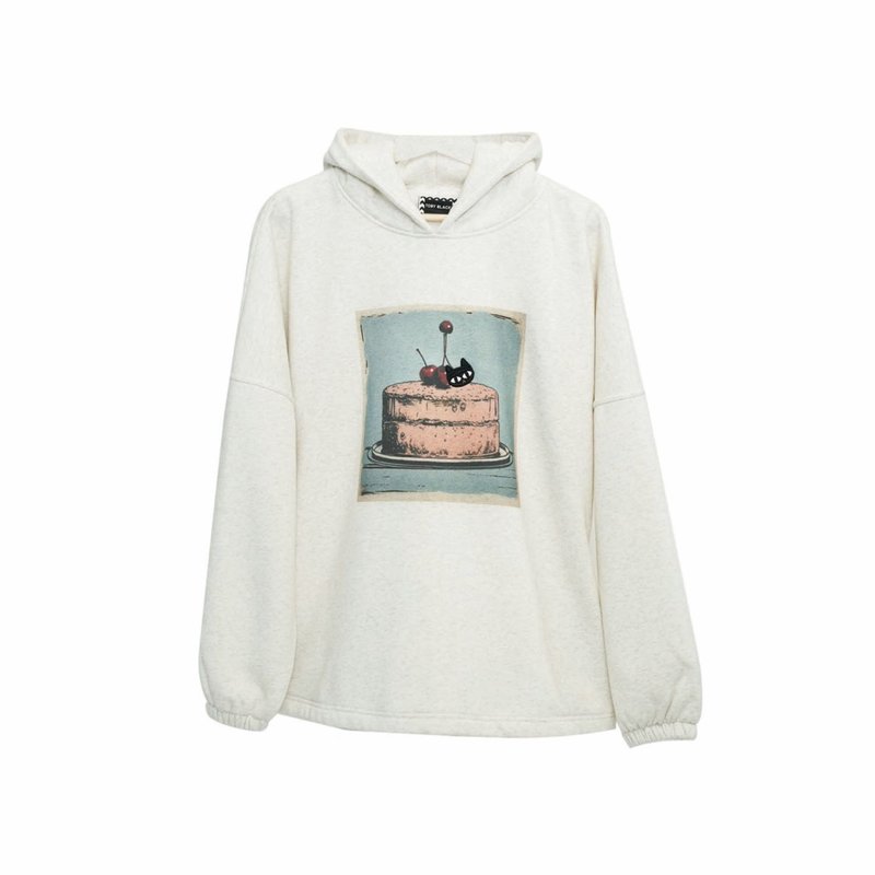 CHERRY CAT oversized unisex hoodie by Toby Black - 中性连帽卫衣/T 恤 - 棉．麻 灰色