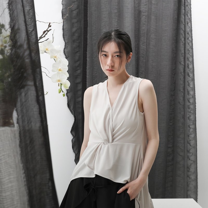 台北时装周限定款/Jing_敬・扭结上衣_23SF005_灰 - 女装背心 - 聚酯纤维 白色