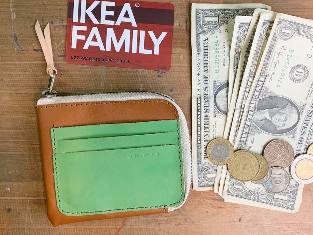 H-SLIM Brown x green half-slim wallet like a forest stump Light and OK HSW-BGW-B - 皮夹/钱包 - 真皮 咖啡色