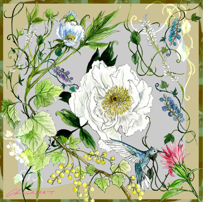 50cm方巾_丝巾_蜂鸟庭园 图案 丝巾 ChristalART - 丝巾 - 其他材质 多色