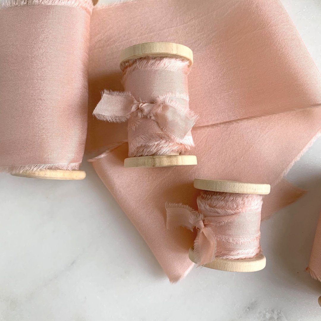 Peachy Blush (formerly Peachy Rose) Silk Ribbon / Hand Dyed Silk Ribbon on Spool - 包装材料 - 丝．绢 粉红色
