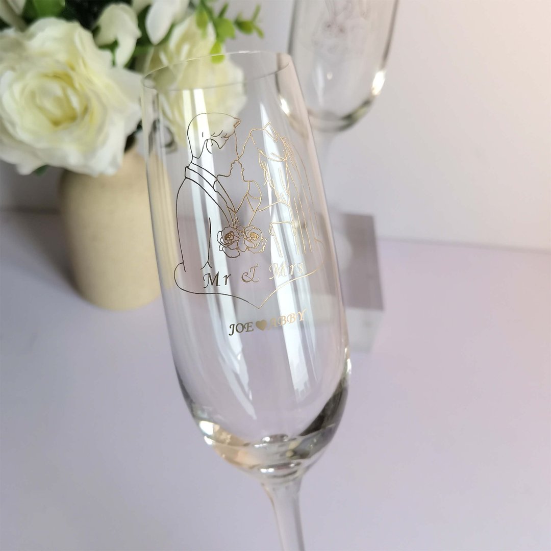 订制wedding香槟对杯 图像雕刻 定制化产品周年纪念礼物 - 酒杯/酒器 - 玻璃 