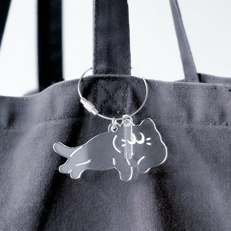 Nekikoyan 透明压克力钥匙圈 - 悠闲猫咪 - 钥匙链/钥匙包 - 压克力 银色