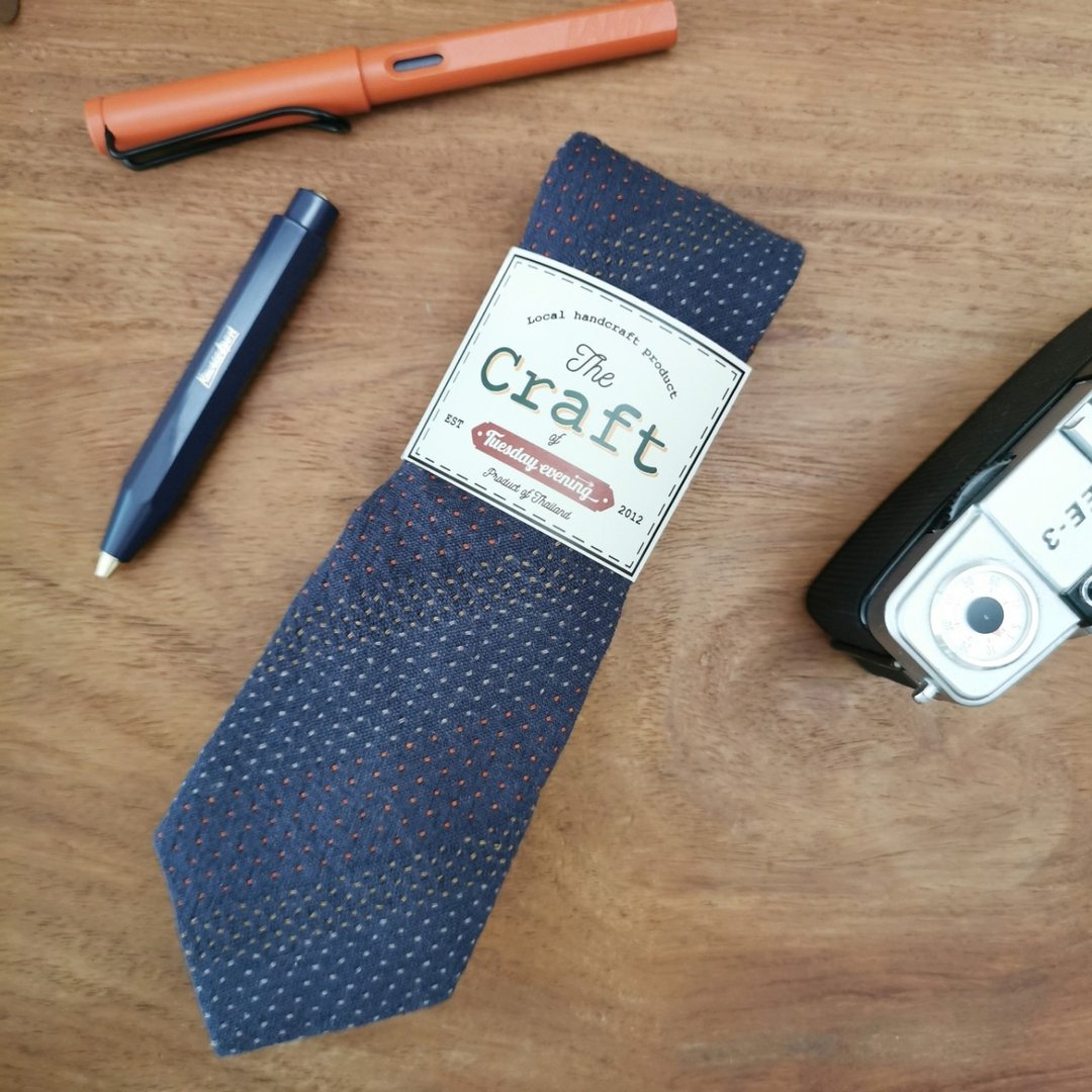 The Craft Navy Cotton Stitchy Dot Mix Necktie - 领带/领带夹 - 棉 蓝色