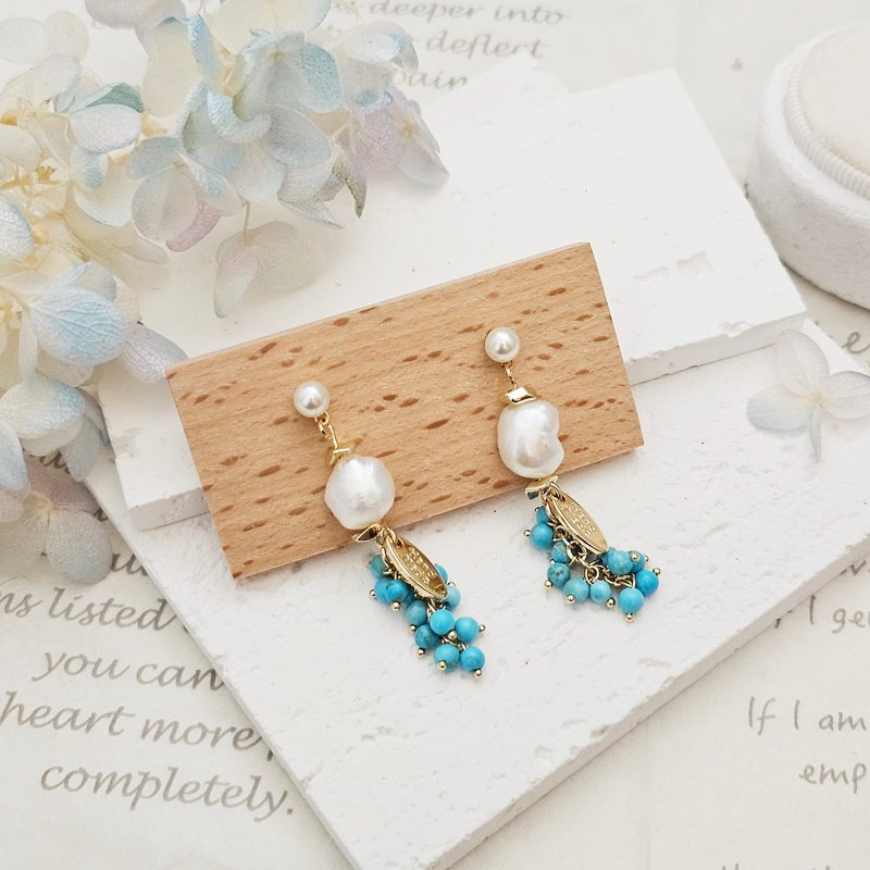 这是我的温柔 x 绿松石 - 夹式耳环 针式耳环 不锈钢耳环 - 耳环/耳夹 - 珍珠 绿色