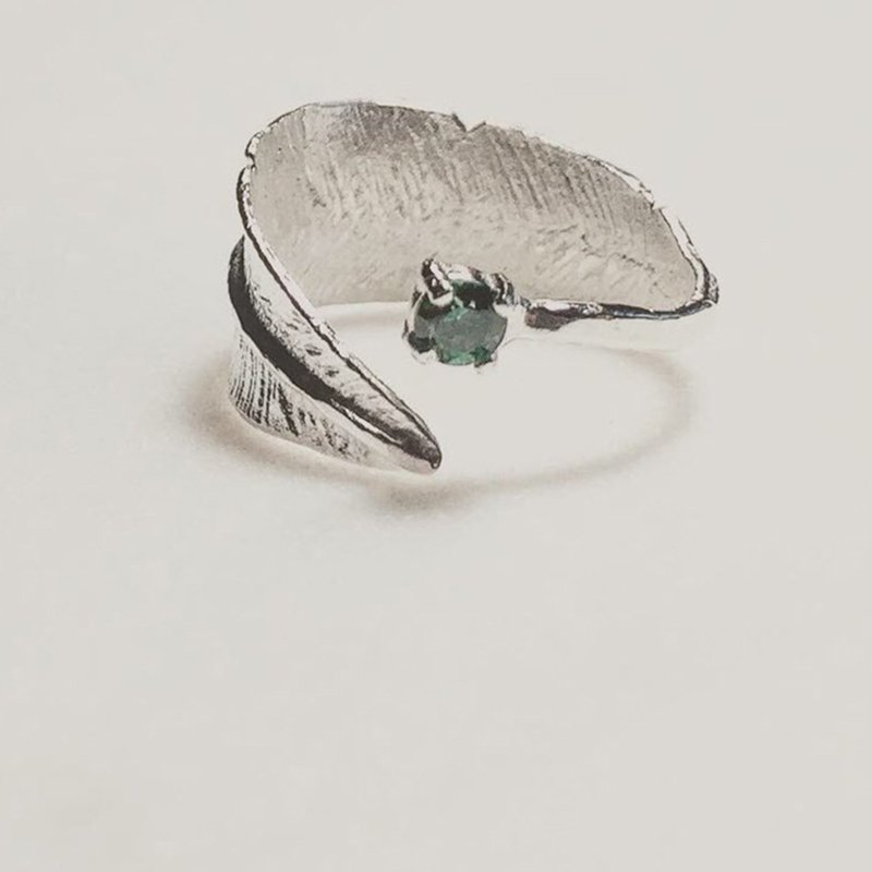 纯银生日石叶饰戒指 可调整 - 戒指 - 纯银 银色