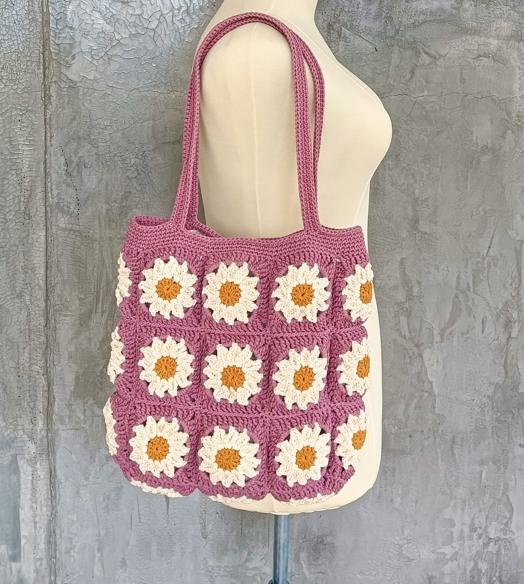 雏菊钩针编织包 Granny Square flowers - 手提包/手提袋 - 棉 