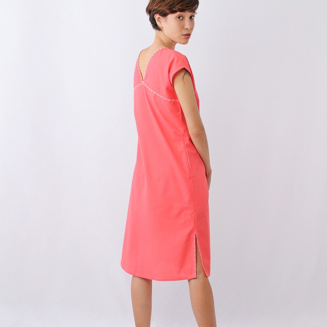 Karen Cotton Long Dress, Orange, Coral - 洋装/连衣裙 - 棉．麻 橘色