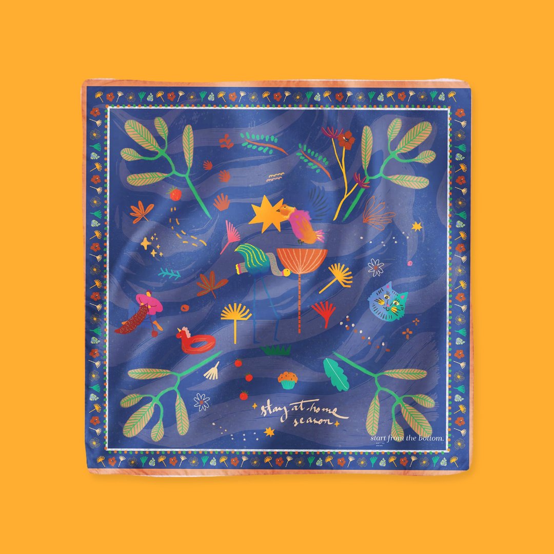 Stay at Home Scarf - 丝巾 - 聚酯纤维 蓝色