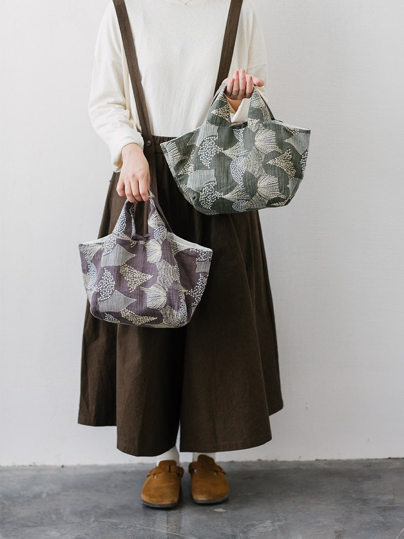 paleMoon | 花火 刺绣手拎包日系两色便当包手提包棉麻森系小布袋 - 手提包/手提袋 - 棉．麻 