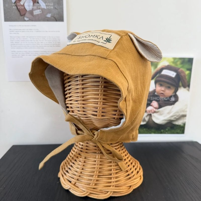 SHÓMKA 小熊软帽 BEAR BONNET 51cm - 童装上衣 - 亚麻 黄色
