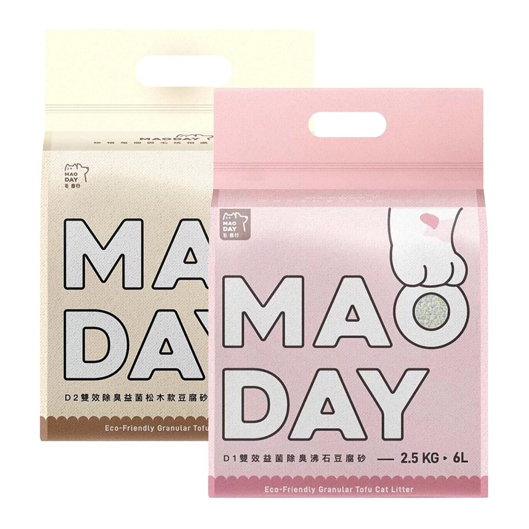 毛商行 Maoday 双效益菌除臭矿型豆腐砂2.5kg 沸石+松木组合 4入 - 猫砂/猫砂垫 - 环保材料 多色