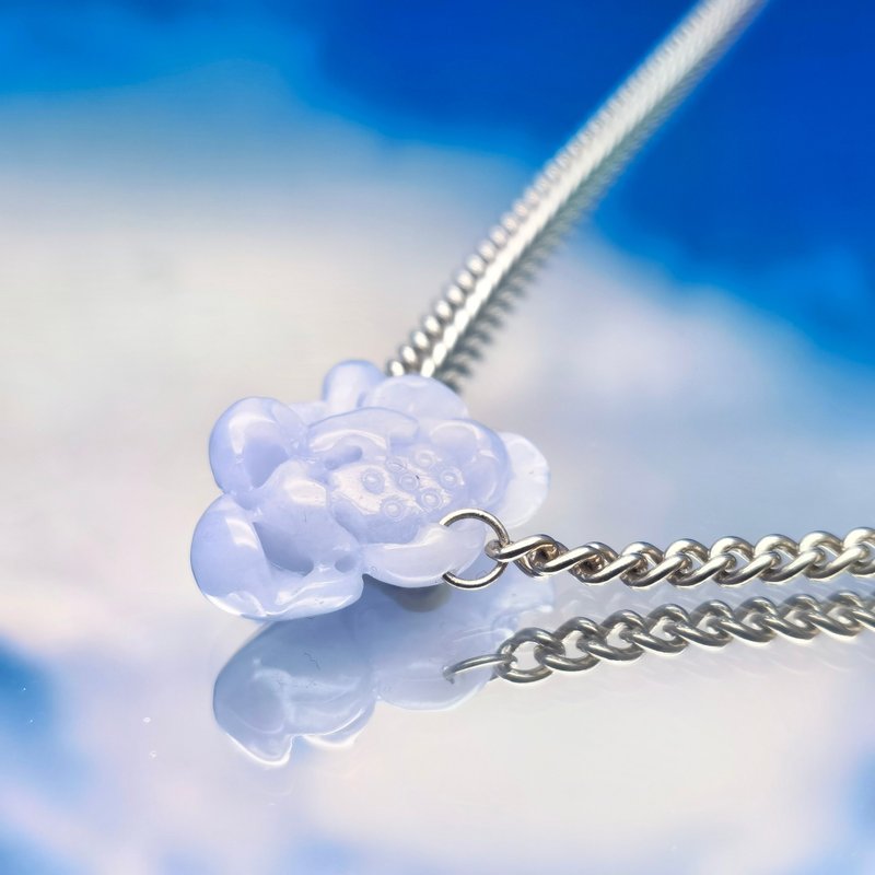 纯银系列 - 冰紫翡翠莲花纯银颈链 - 项链 - 玉石 