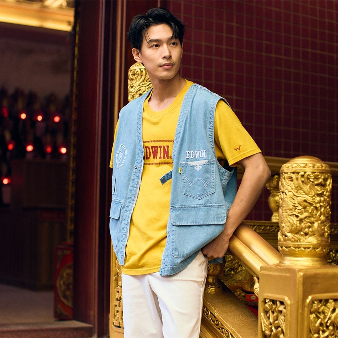 EDWIN 男装 白沙屯 妈祖香灯脚牛仔背心 (拔浅蓝)#背心 - 女装背心 - 棉 蓝色