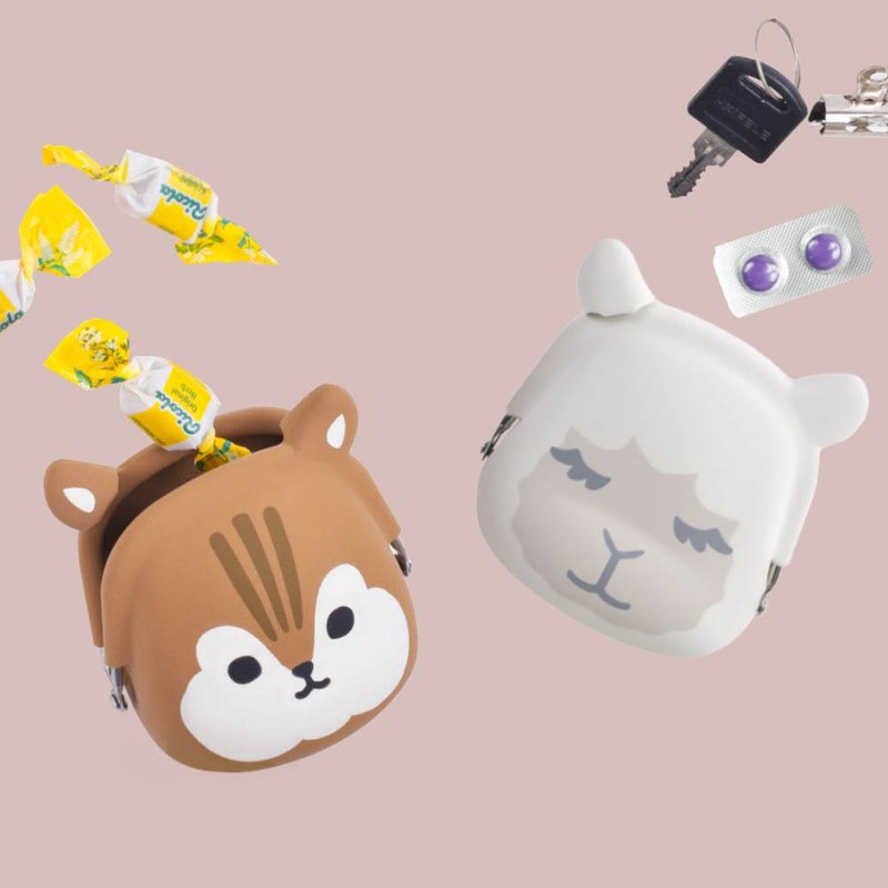 mimi POCHI Friends 松鼠 羊驼 动物造型硅胶口金包 - 零钱包 - 硅胶 咖啡色