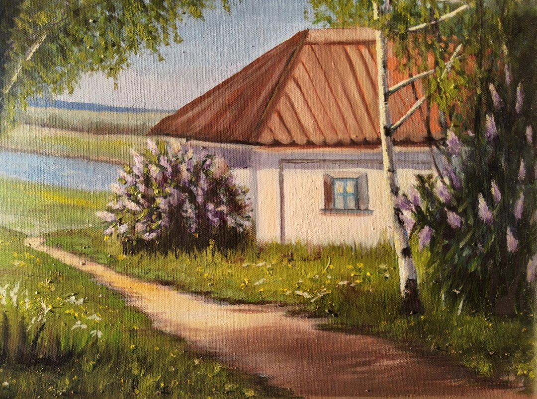 老谷仓绘画风景原创艺术阳光农场场景墙艺术 - 插画/绘画/写字 - 亚麻 