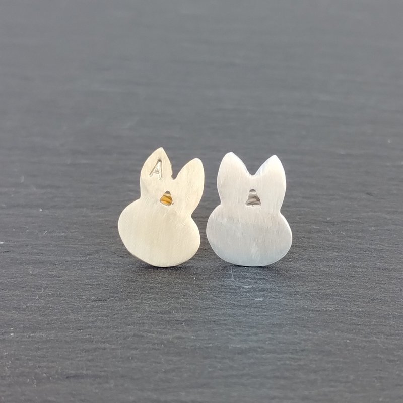 Brass Silver 950 rabbit earrings Free engraving - 耳环/耳夹 - 纯银 银色