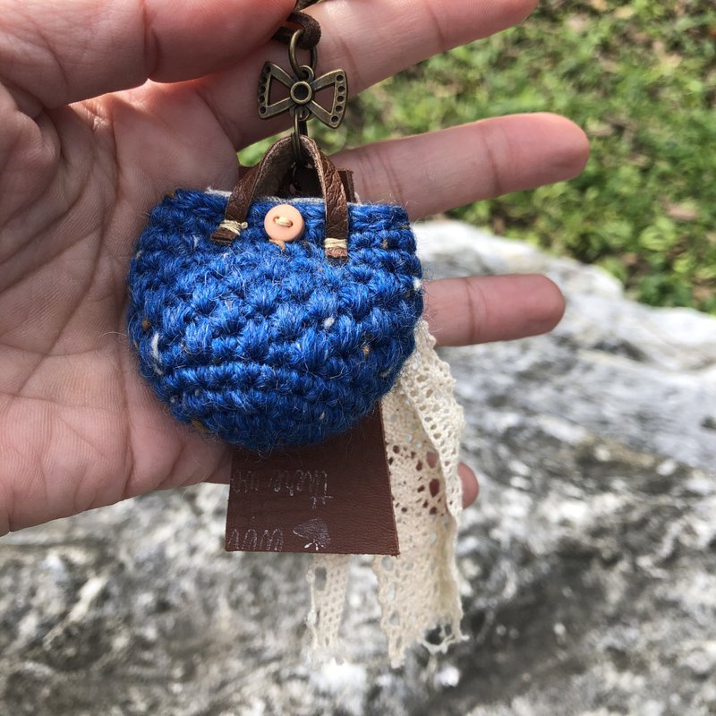 钩织工艺。迷你托特包长项链/吊饰 - 长链 - 羊毛 橘色