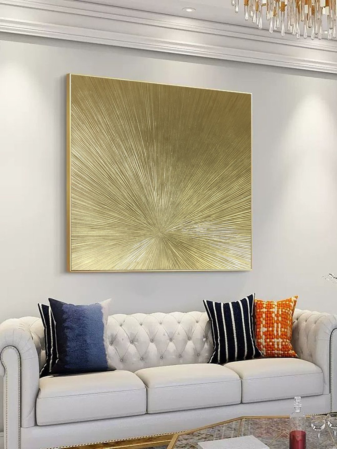 抽象金色纹理画布画客厅墙艺术画 - 墙贴/壁贴 - 棉 金色