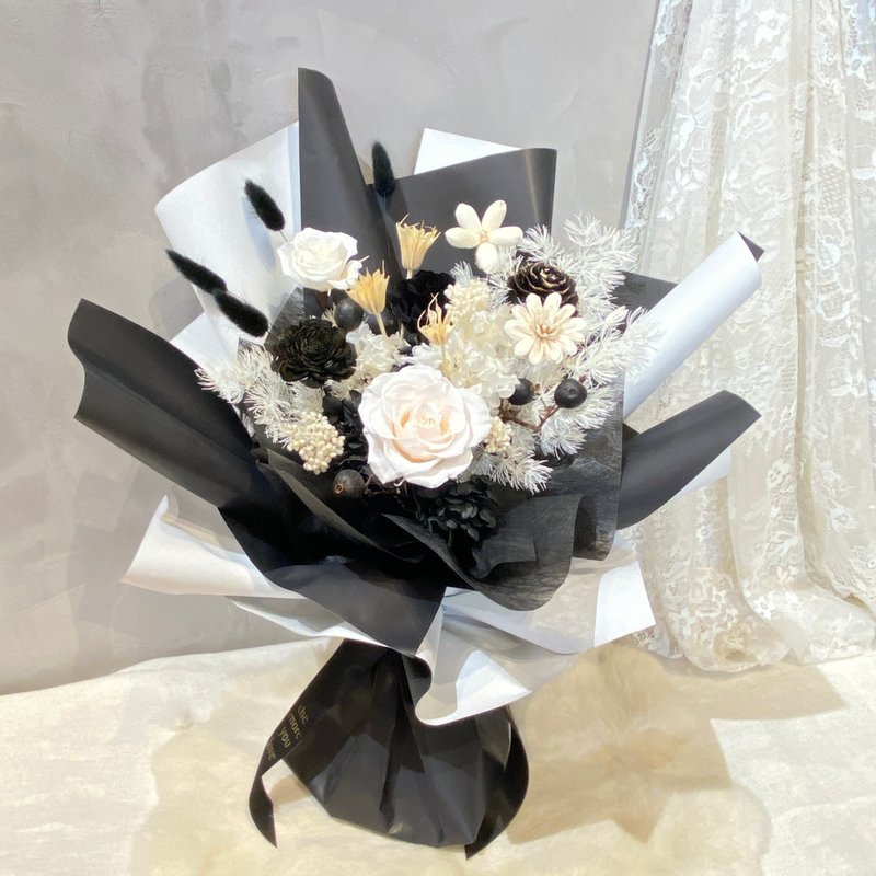 黑白 不凋花束 七夕 情人节 告白 毕业 - 干燥花/捧花 - 植物．花 黑色