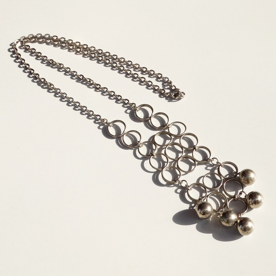 80s Vintage silver color wire craft long chain necklace - 项链 - 其他金属 银色