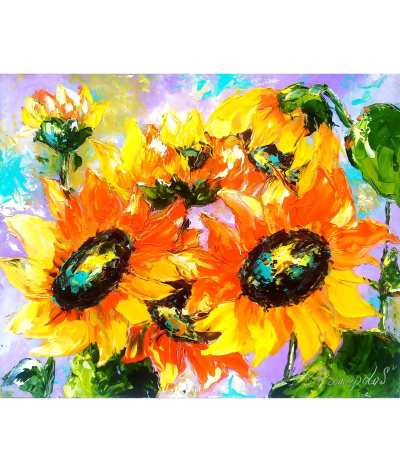 Sunflower Painting Original Art oil painting Floral Sunflowers Artwork 8x10 - 墙贴/壁贴 - 其他材质 橘色