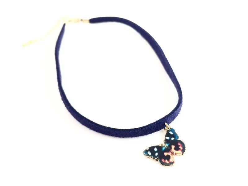“古典蝴蝶颈链-神秘蓝紫款” - 项链 - 真皮 蓝色