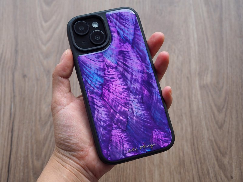 紫色 珍珠母贝 手工手机壳 适用iPhone16,15,14,13,12,11ProMax - 手机壳/手机套 - 贝壳 紫色