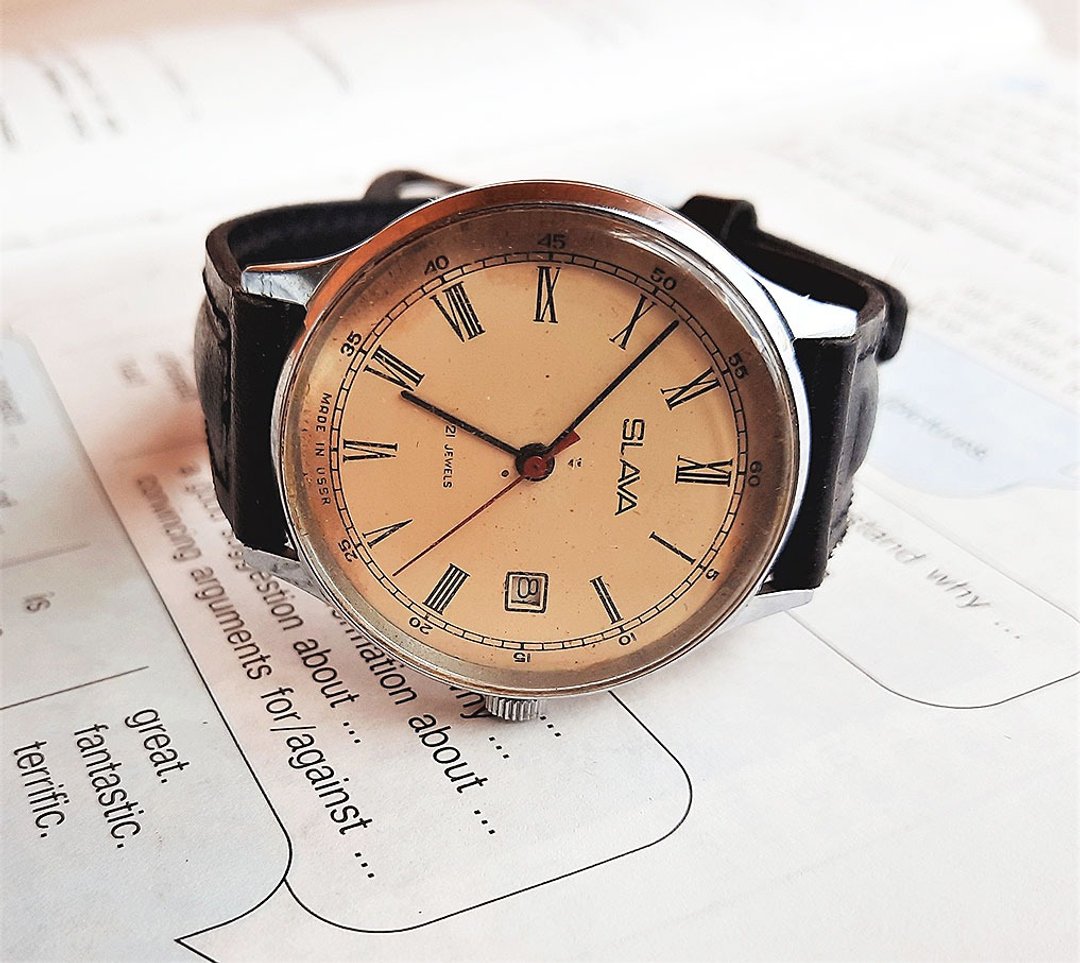 Soviet wind up mens wrist watch Slava 21 jewels - vintage mechanical watch USSR - 男表/中性表 - 不锈钢 