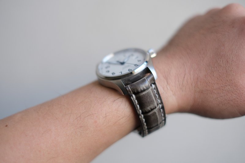 压纹牛革 铁灰绿 Isaac 手工表带 - 表带 - 真皮 灰色