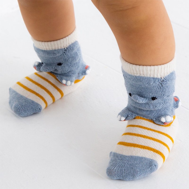 1112228 Animal Crossing 3D Socks Elephant Pop-up Socks Made in Japan Blue / Gray XS 9cm ~ 12cm S 13 ~ 16cm - 婴儿袜子 - 棉．麻 蓝色