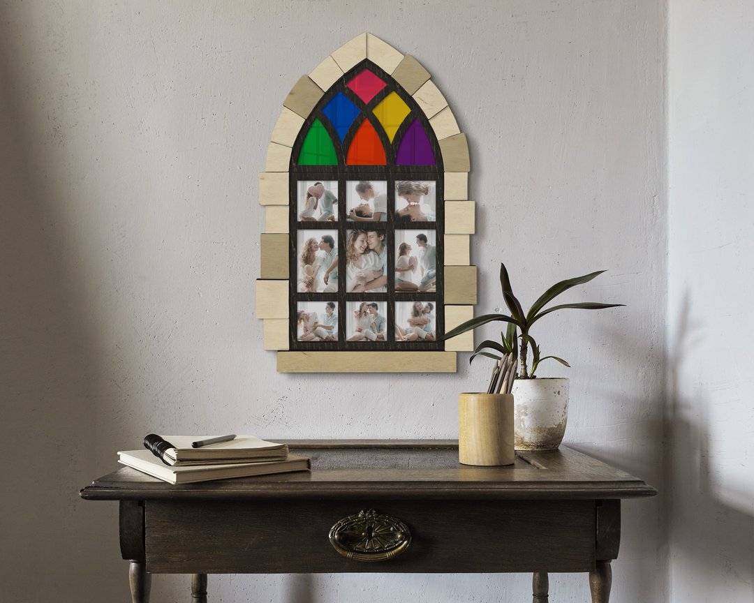 Cathaedral window picture frame collage Arched wall decor Church wall collage - 画框/相框 - 木头 多色