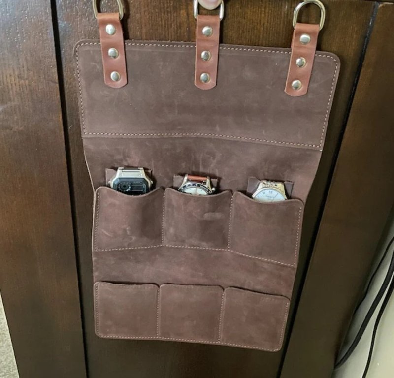 Watch wall storage, Leather wall hanging, wall office decor, wall pocket watch - 收纳用品 - 真皮 多色