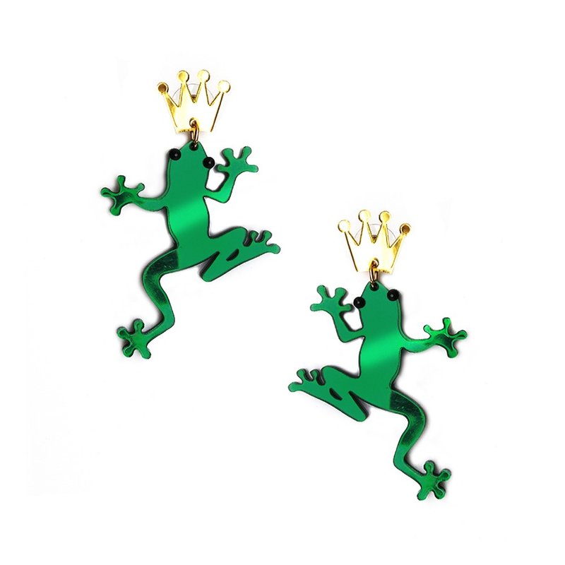 青蛙 王子耳环 - 耳环/耳夹 - 纸 绿色