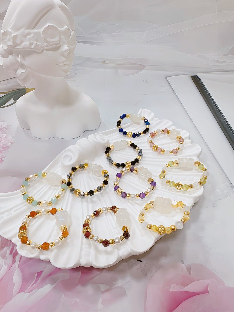 小貔貅 水晶戒指月光石戒指 - 戒指 - 水晶 多色