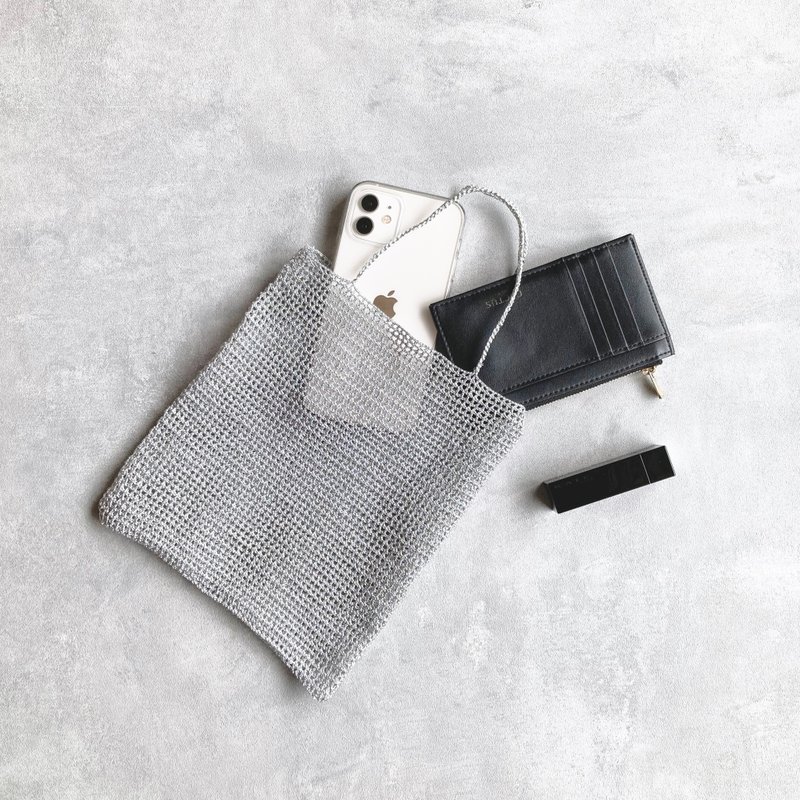 金属纱线钩针编织迷你包 18.5 × 21.5 厘米 - 手提包/手提袋 - 铜/黄铜 金色